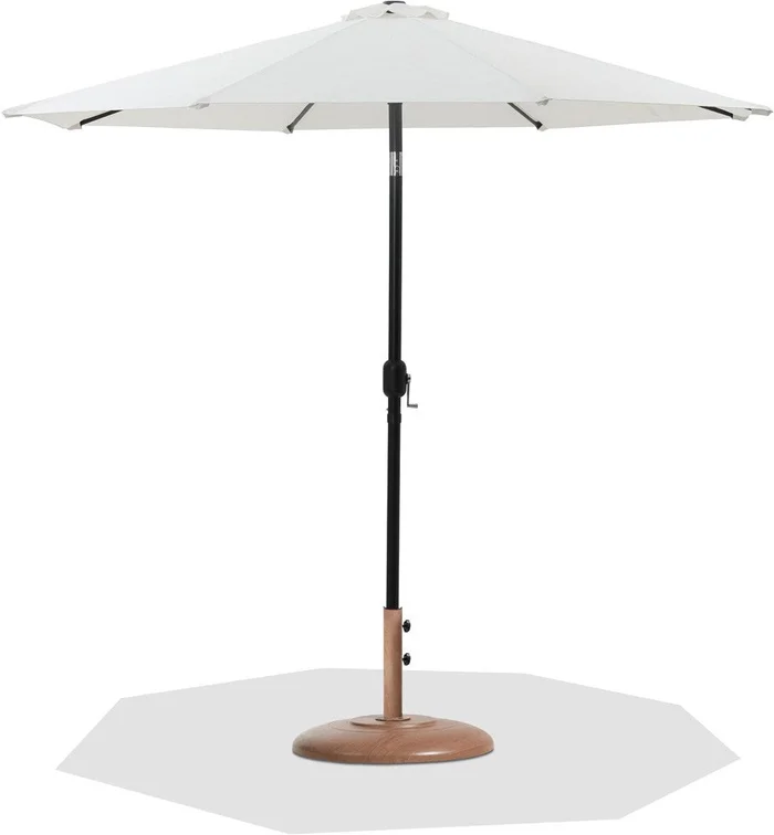 Meridian Furniture – Fiji White Fabric / Teak Aluminum Patio Umbrella with Base Sets – 55016White-BT