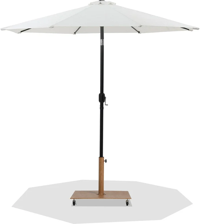 Meridian Furniture – Fiji White Fabric / Teak Aluminum Patio Umbrella with Base Sets – 55016White-AT