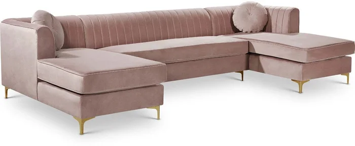 Meridian Furniture – Graham Pink Velvet 3pc. Sectional – 661Pink-Sectional