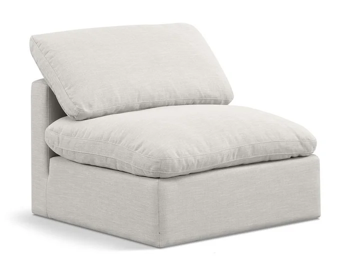 Meridian Furniture – Indulge Cream Linen Textured Fabric Armless Chair – 141Cream-Armless