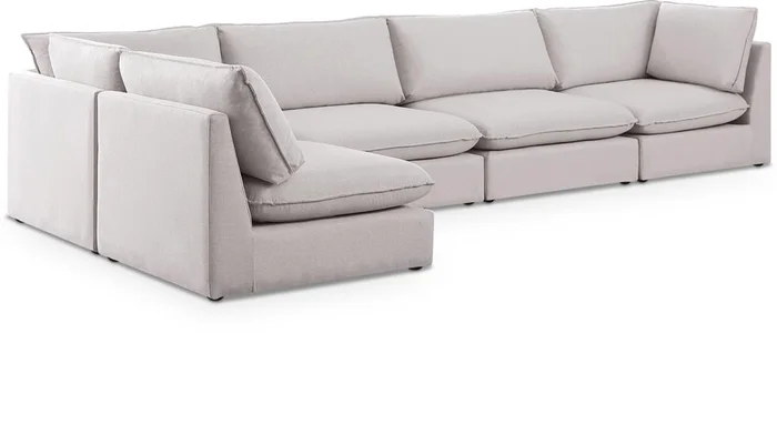 Meridian Furniture – Mackenzie Beige Durable Linen Textured Modular Sectional – 5Pc – 688Beige-Sec5A