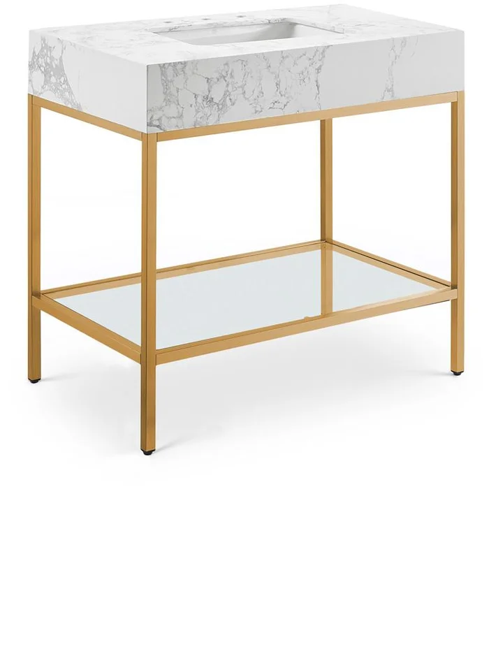 Meridian Furniture – Marmo White Engineered Marble Bathroom Vanity – 406White-36
