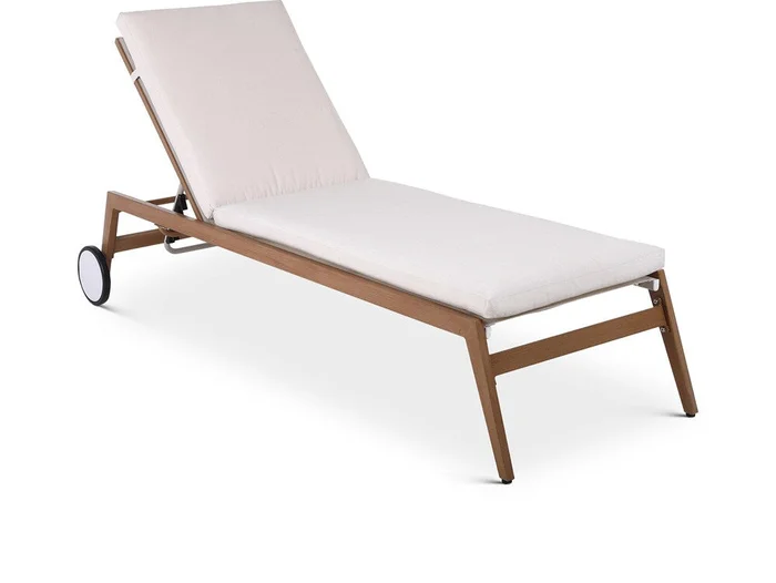 Meridian Furniture – Maui Cream Water Resistant Fabric Outdoor Patio Lounger – 364Cream