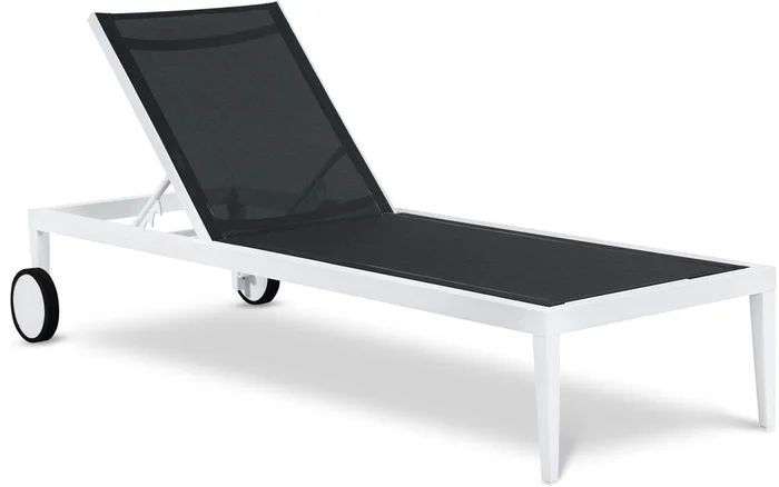 Meridian Furniture – Nizuc Black Mesh Water Resistant Fabric Outdoor Patio Aluminum Mesh Chaise Lounge Chair – 373Black