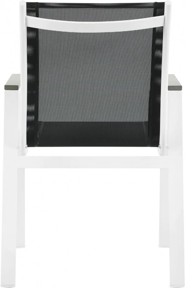 Meridian Furniture – Nizuc Black Mesh Water Resistant Fabric Outdoor Patio Aluminum Mesh Dining Arm Chair (Set of 2) – 366Black-AC