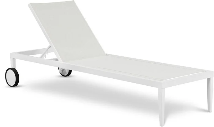 Meridian Furniture – Nizuc White Mesh Water Resistant Fabric Outdoor Patio Aluminum Mesh Chaise Lounge Chair – 373White