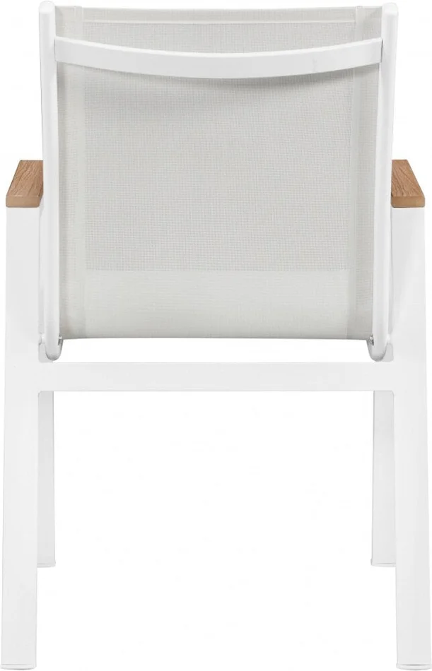 Meridian Furniture – Nizuc White Mesh Water Resistant Fabric Outdoor Patio Aluminum Mesh Dining Arm Chair (Set of 2) – 365White-AC