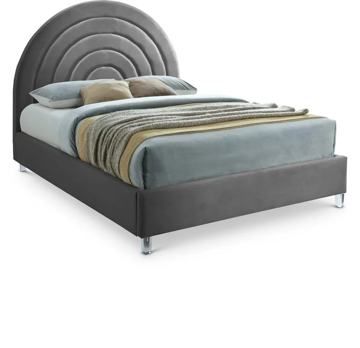Meridian Furniture – Rainbow Grey Velvet Queen Bed – RainbowGrey-Q