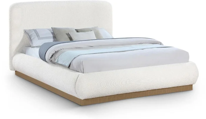 Meridian Furniture – Rigby Cream Boucle Fabric Queen Bed – B1275Cream-Q