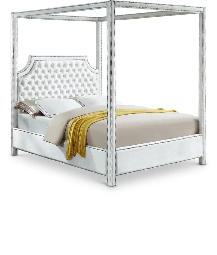 Meridian Furniture – Rowan White Velvet Queen Bed – RowanWhite-Q
