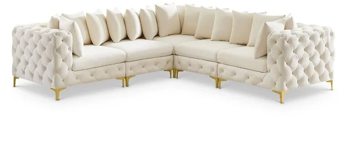 Meridian Furniture – Tremblay Cream Velvet Modular Sectional – 5Pc – 686Cream-Sec5C