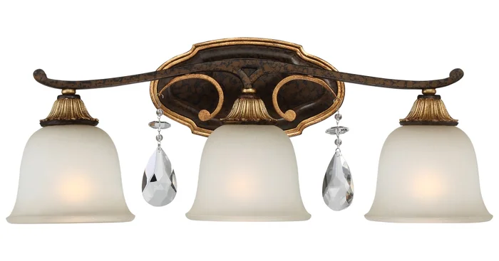 Metropolitan Chateau Nobles 3 Light 23″ Wide Bathroom Vanity Light with Driftwood Glass Shades and Crystal Accents