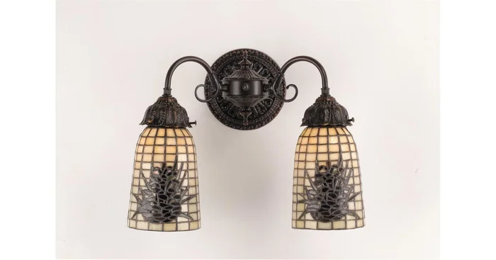 Meyda Tiffany 13″ Wide 2 Light Double Sconce with Stained Glass Shades