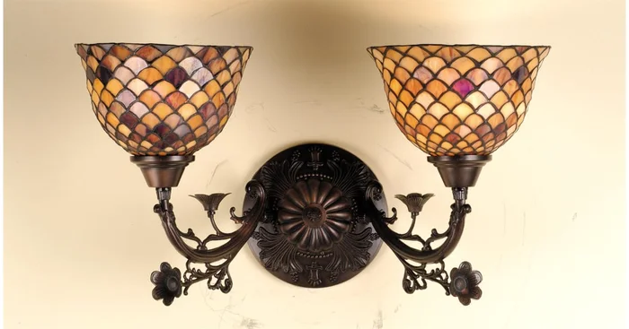 Meyda Tiffany 18″ Wide 2 Light Double Sconce with Stained Glass Shades