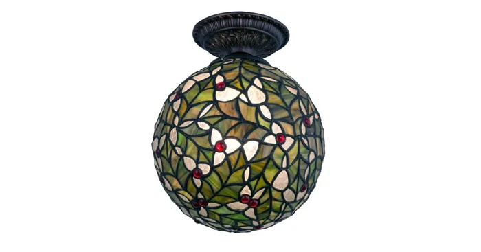 Meyda Tiffany Holly Ball Single Light 9″ Wide Flush Mount Ceiling Fixture with Tiffany Glass Shade