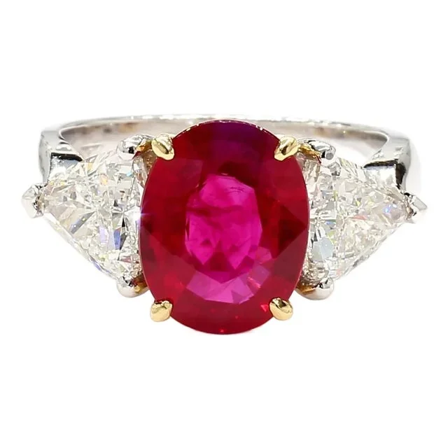 Mid 20th Century 2.80 Carat Burma Ruby & Diamond Platinum Ring, Size 6.5