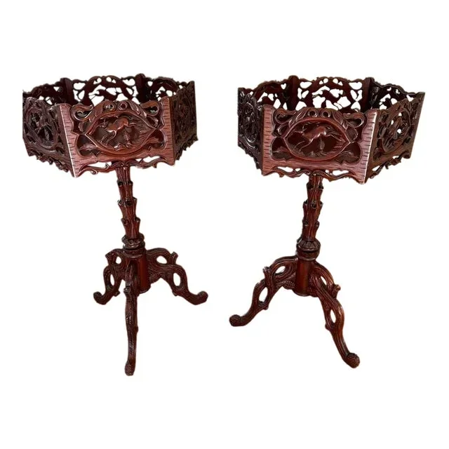 Mid 20th Century Black Forest Plant Stands- Set of 2