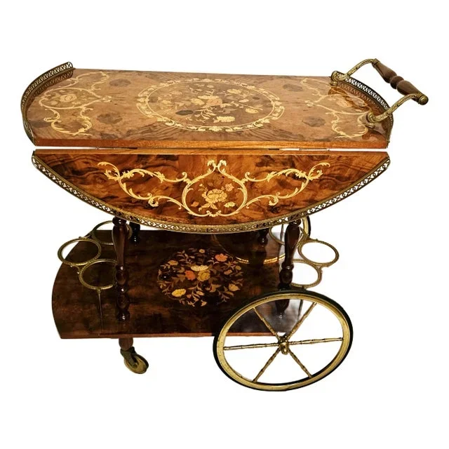 Mid 20th Century Italian Inlaid Marquetry Bar Cart