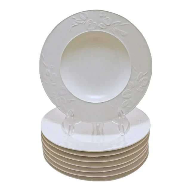 Mid 20th Century KPM Berlin Bowls White Porcelain Minimalist Feldblume Fleurs Estivales Embossed Floral Insects – Set of 8