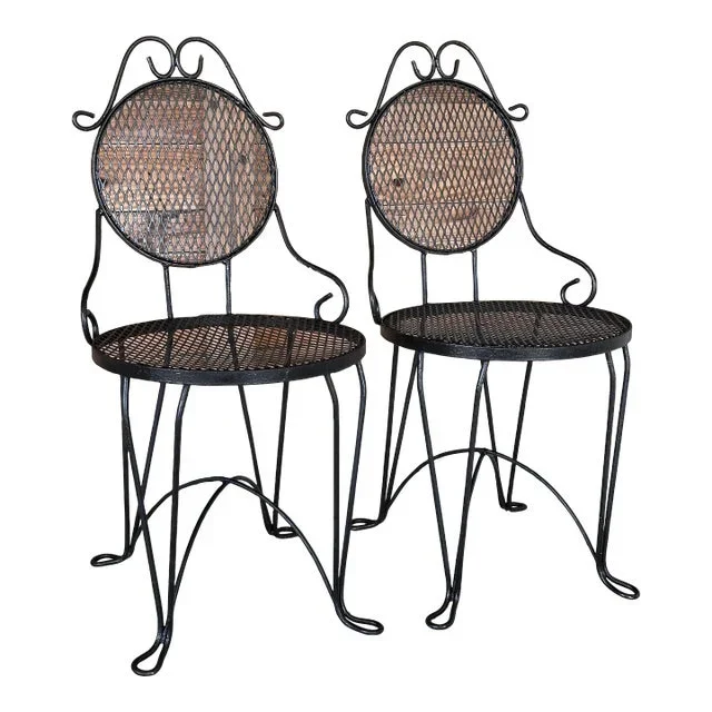 Mid-20th Century Wrought Iron Bistro Outdoor Patio Chairs-Pair