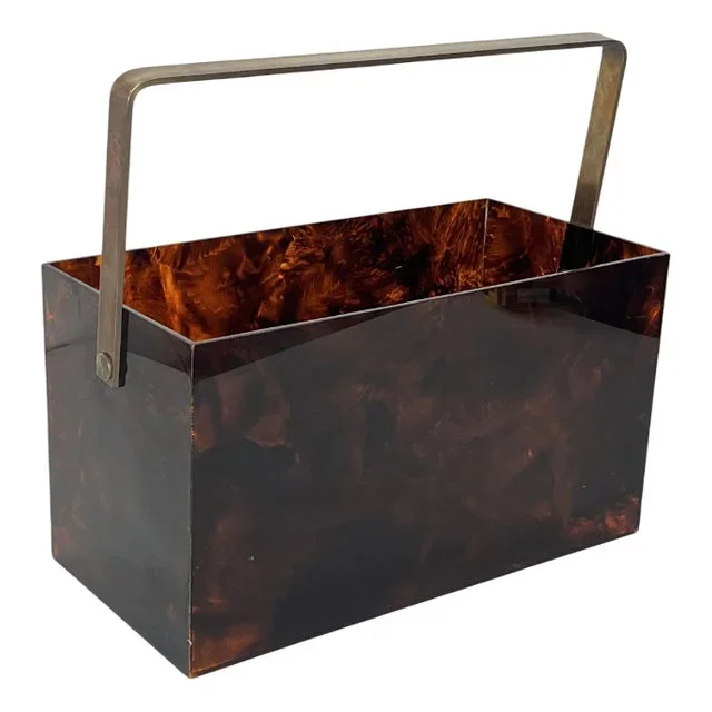 Mid-Century Acrylic Glass and Brass Magazine Rack, Italy, 1960s