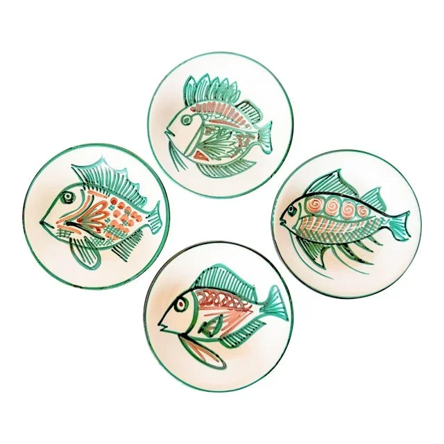 Mid Century French Ceramic Fish Bowls by Robert Picault Vallauris- Set of 4