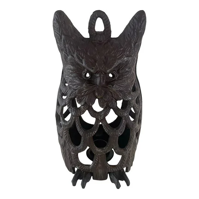 Mid Century Japanese Cast Iron Owl Lantern