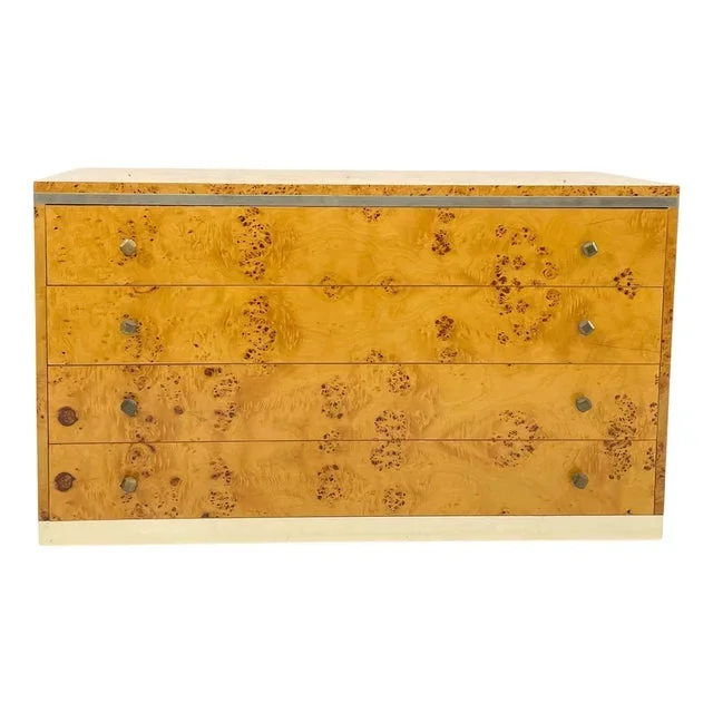 Mid-Century Modern Chest in Ash Burl and Brass, Italy, 1970s