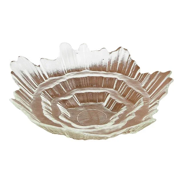 Mid-Century Modern Finnish Art Glass Serving Bowl Clear Textured Tauno Wirkkala