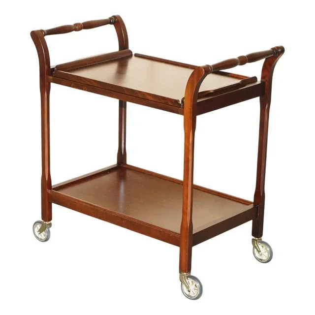 Mid-Century Modern Hardwood Trolley Table with Removable Tray, 1970s