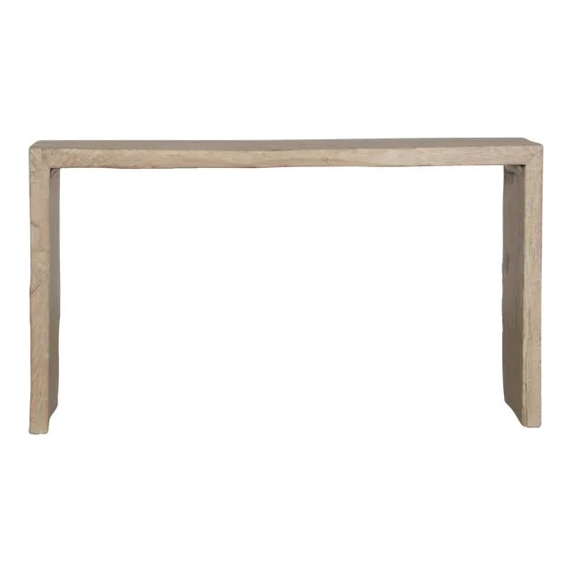 Mid-Century Weathered Natural Pinewood Waterfall Console Table