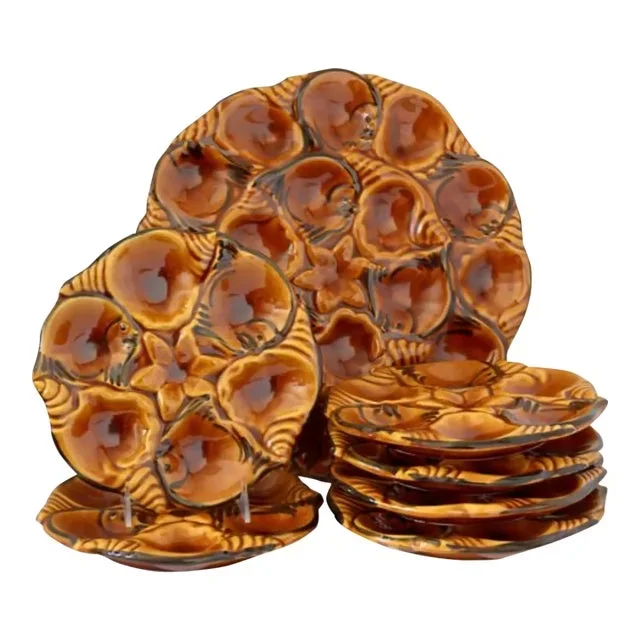 Midcentury Vallauris Majolica Oyster Plate Set W/ Master Platter
