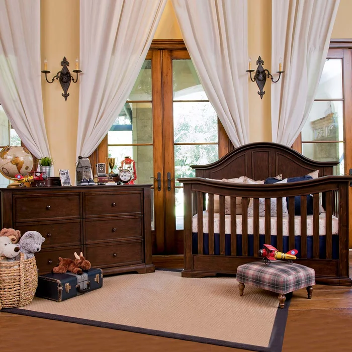 Million Dollar Baby Classic Tilsdale 2 Piece Nursery Set – 4-in-1 Convertible Crib and Classic Double-Wide Dresser in Rich Walnut