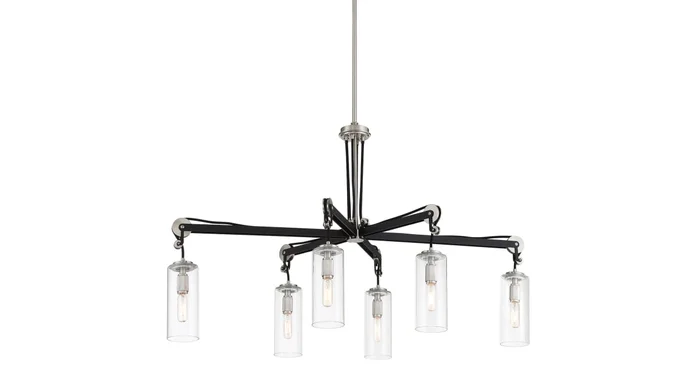 Minka Lavery Pullman Junction 6 Light 40″ Wide Linear Chandelier with Clear Glass Shades