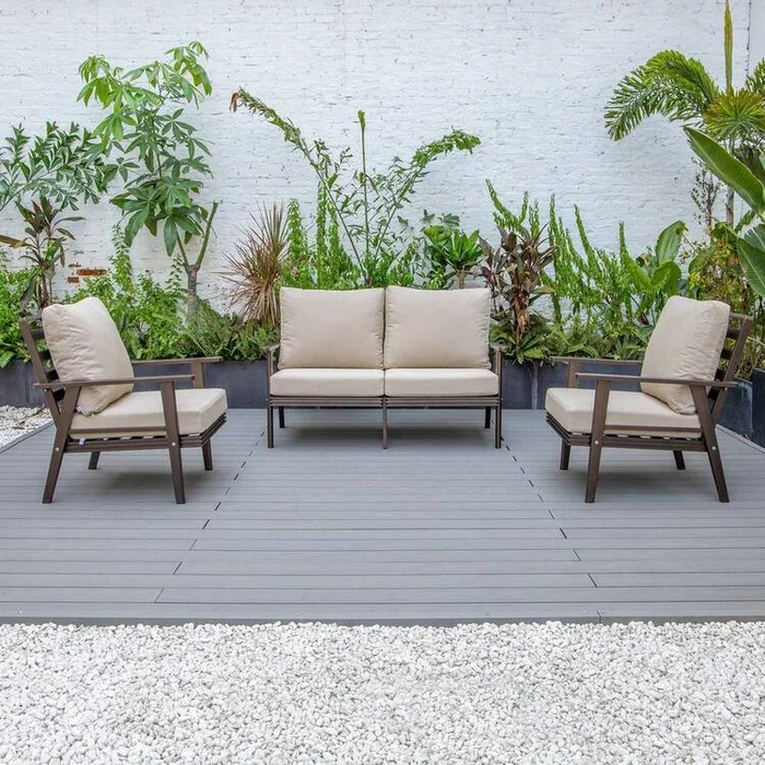 Modern 3-Piece Aluminum Patio Set with Removable Cushions & Weather Resistance