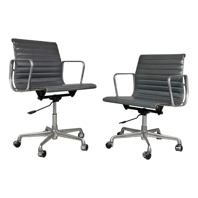 Modern Italian Leather Office Chairs by Charles and Ray Eames for ICF, 1970s, Set of 2
