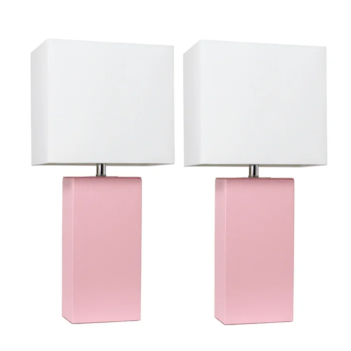Modern Leather Table Lamps with White Fabric Shades & Pink Colorway – All the Rages