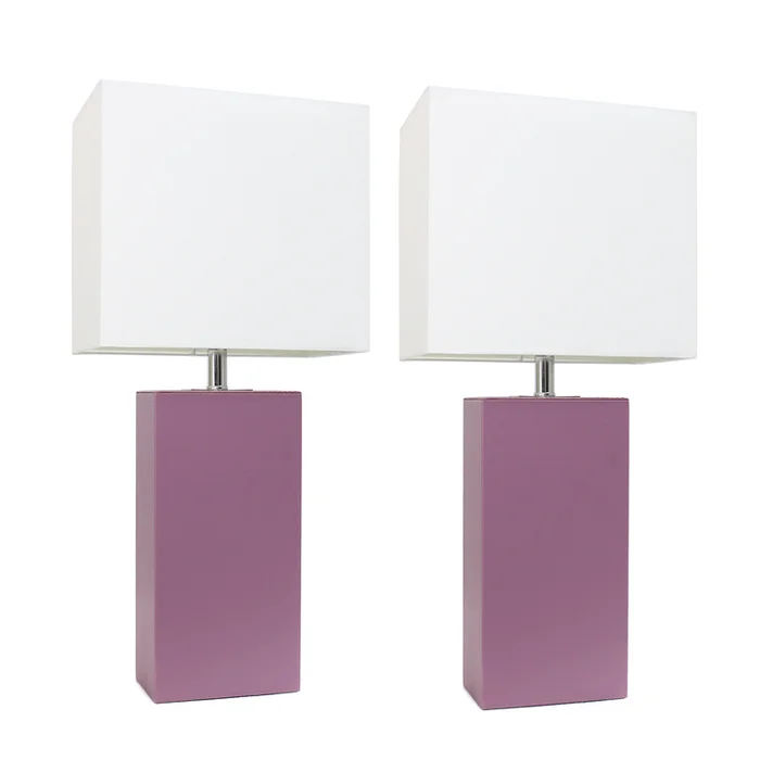 Modern Leather Table Lamps with White Fabric Shades Set of 2 – All the Rages