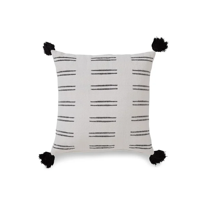 Modern Throw Pillow Set of 4 with Black Striped Design and White Cotton Covers