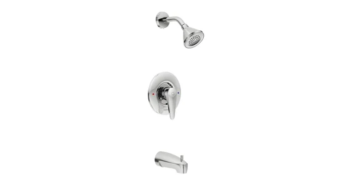 Moen M-Dura 1.5 GPM Trim Package with Single Function Shower Head, Tub Spout, and Posi-Temp Pressure-Balancing Valve Technology
