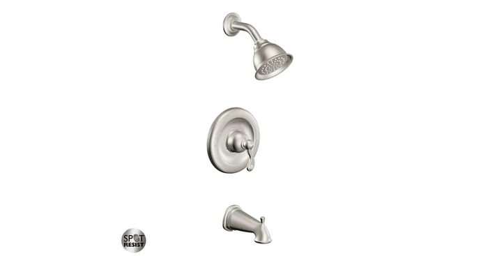 Moen Posi-Temp Pressure Balanced Tub and Shower Trim with 2.5 GPM Shower Head and Tub Spout from the Traditional Collection (Valve Included)