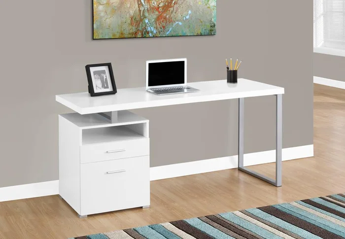 Monarch Specialties – Computer Desk, Home Office, Laptop, Left, Right Set-Up, Storage Drawers, 60inL, Work, Metal, Laminate, White, Grey, Contemporary, Modern – I-7144