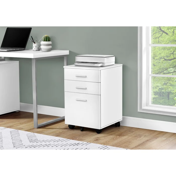 Monarch Specialties File Cabinet, Rolling Mobile, Storage Drawers, Printer Stand, Office, Work, Laminate, White, Contemporary, Modern