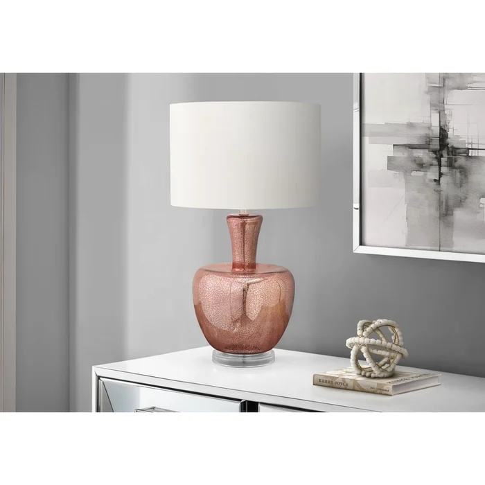 Monarch Specialties Lighting, 26″h, Table Lamp, Dusty Rose Glass, Ivory / Cream Shade, Contemporary, Modern
