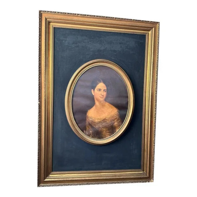 Monumental Framed Vintage Portrait Thomas Sully’s Miss Pearce