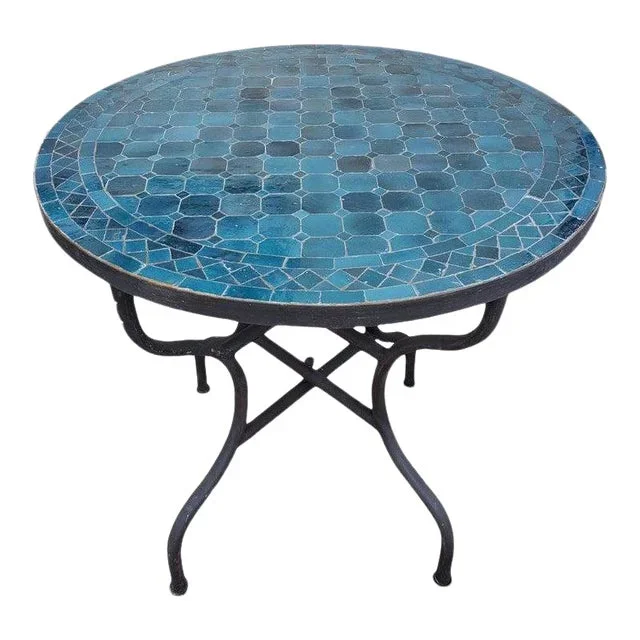 Moroccan 40″ Petrol Blue Mosaic Coffee Table