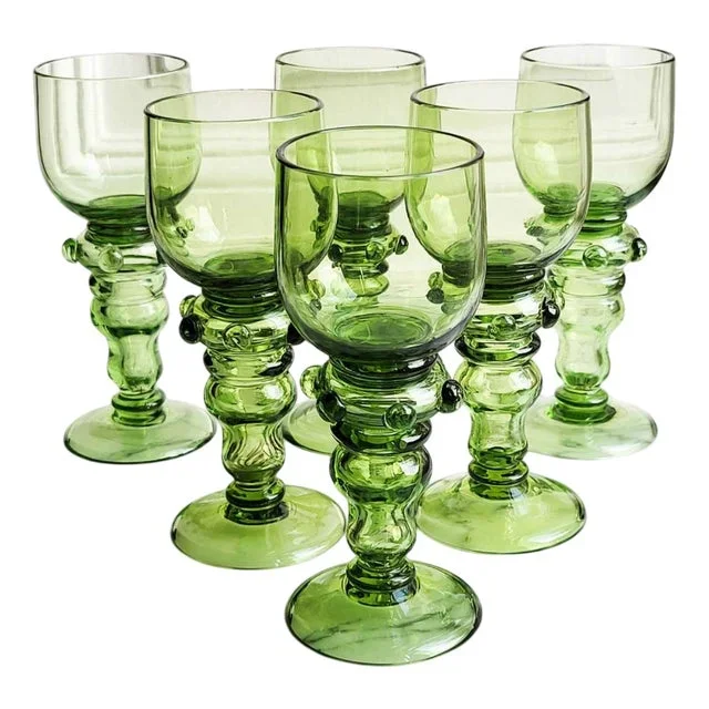 Mouth Blown Römer Wine Glasses, 1970s, Set of 6