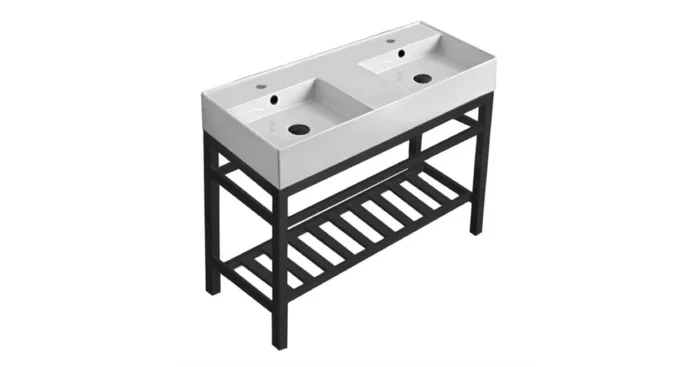 Nameeks Teorema 2 39-13/16″ Rectangular Ceramic Console Bathroom Sink with Overflow and 2 Faucet Holes