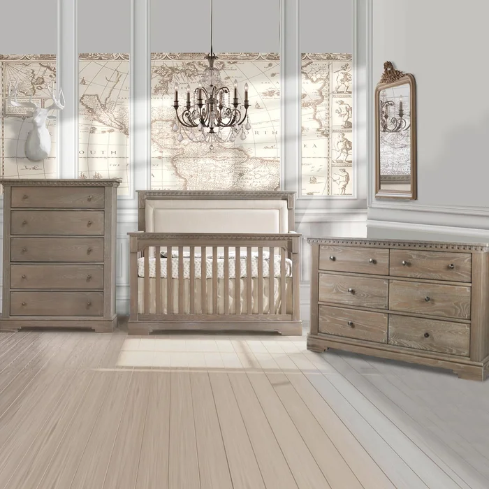Natart Ithaca 3 Piece Nursery Set – 4-in-1 Convertible Crib, Double Dresser and 5 Drawer Dresser in Sugar Cane