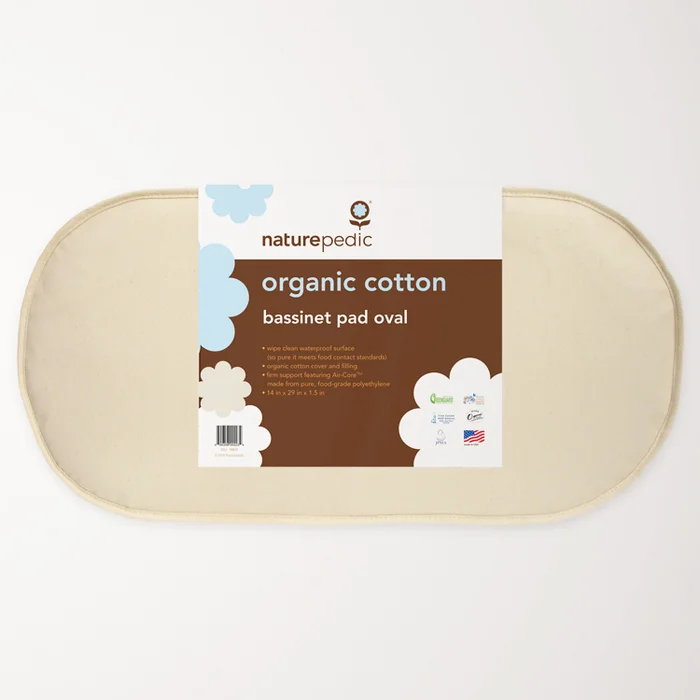 Naturepedic Waterproof Organic Cotton Oval Bassinet Infant Mattress in Natural